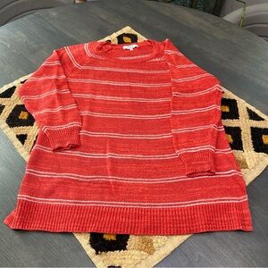 MADEWELL Sweater Womens Red w White Stripes Pullover Knit 3/4 sleeve Large